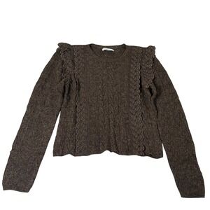 American Eagle Sweater Womens Small Ruffle Brown Long Sleeve Boho‎ Western Fall